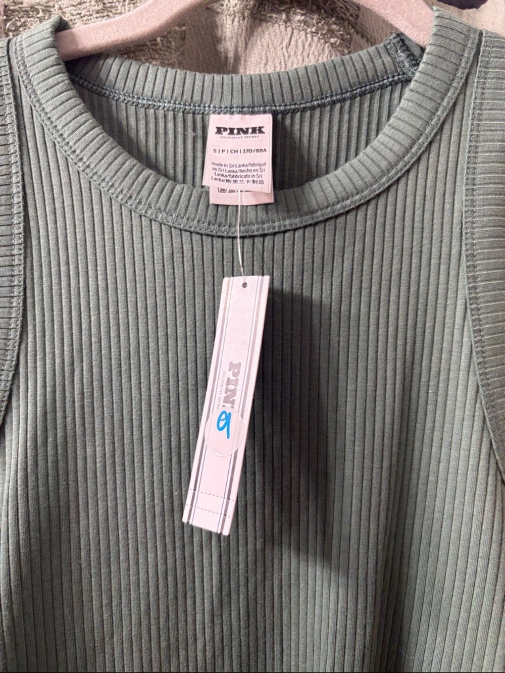 PINK Ribbed Tank Top dress  in Sage Green